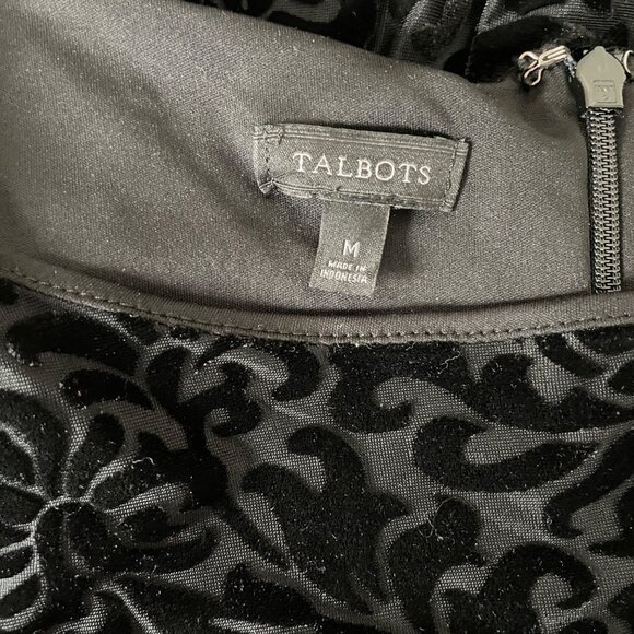 Talbots Women's Black Velvet Flocked Embellished Dress M Velvet Burnout - Picture 6 of 11